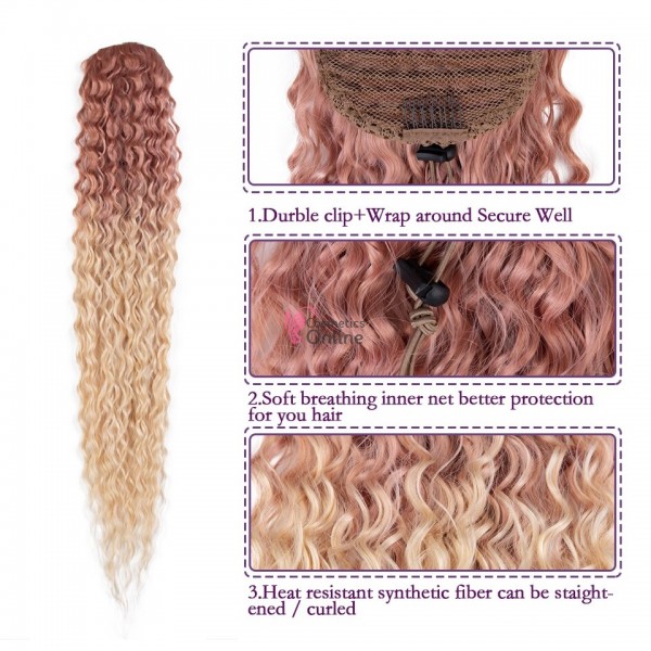 Extensie de par coada Afro Kinky Curly tip Mesa cu elastic Roz Platinatcu Blond Deschis de 80 cm 50132363